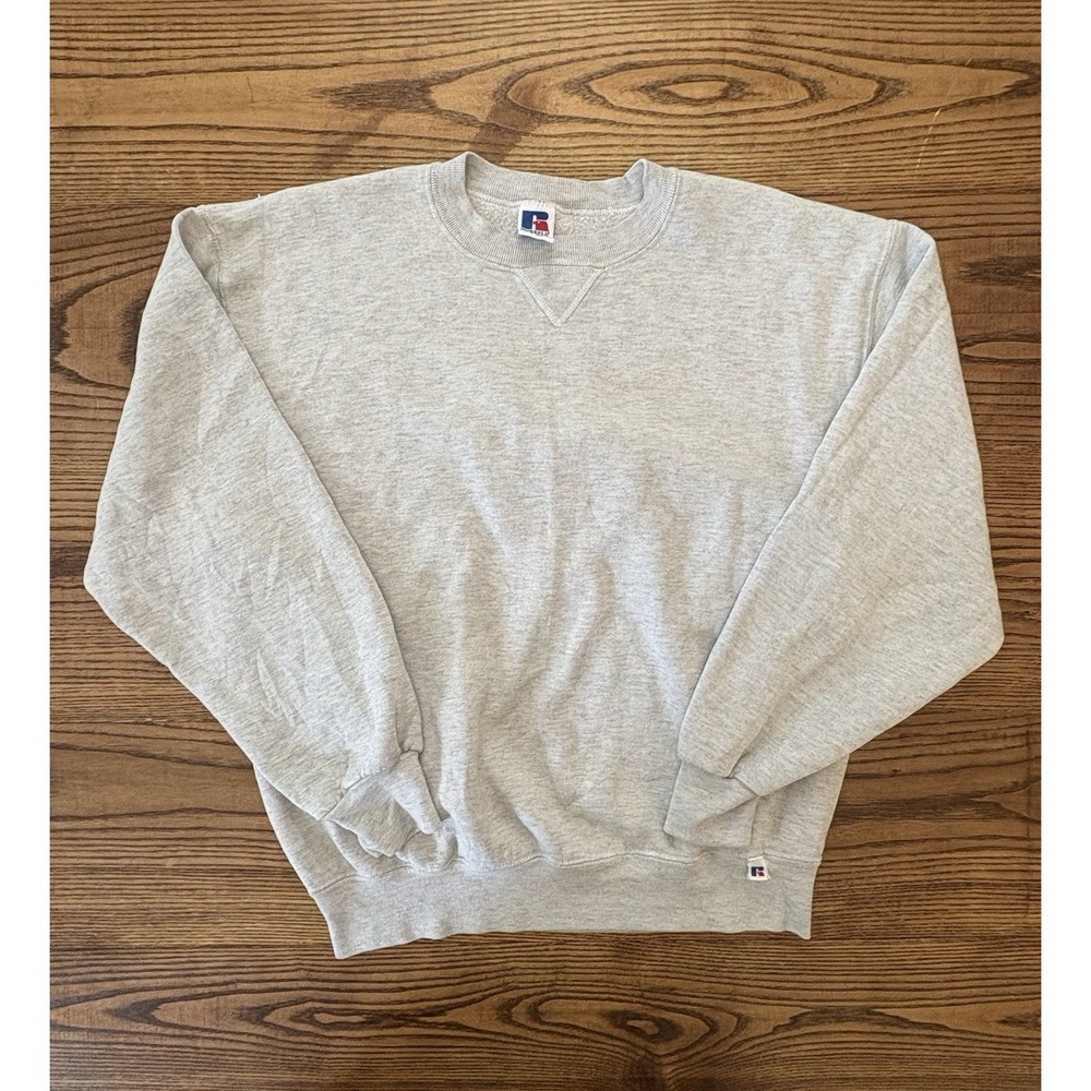 Vintage 90s Russell Athletic Light Grey Blank Crewneck Sweatshirt Size Large